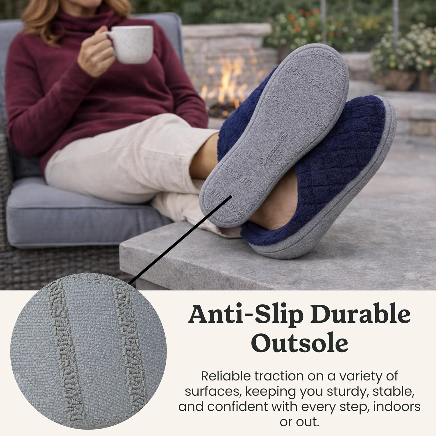 image:imageLeslie Terry Clog House Shoes with Memory Foam Indoor Slippers with Wide WidthsPeacoat Navy Terry