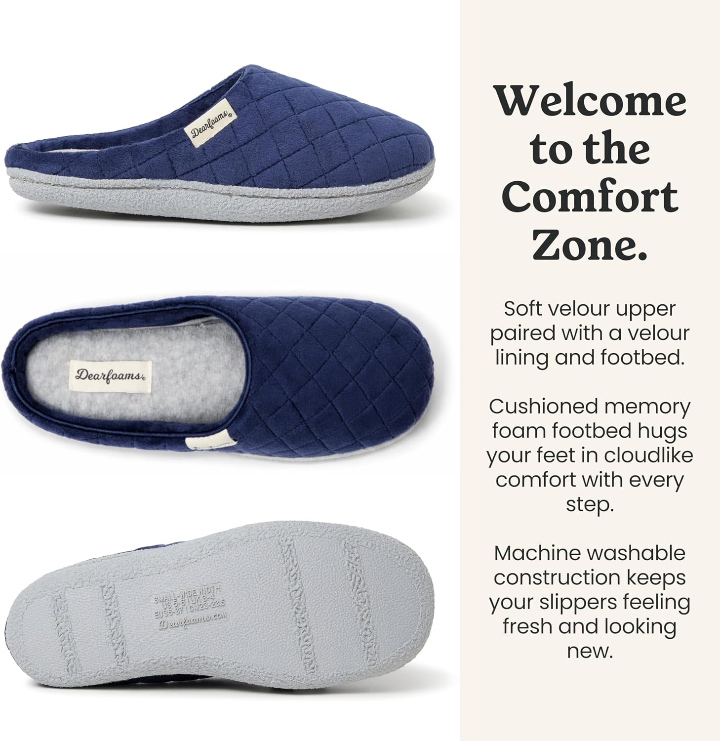 image:imageLeslie Terry Clog House Shoes with Memory Foam Indoor Slippers with Wide WidthsPeacoat Navy Velour