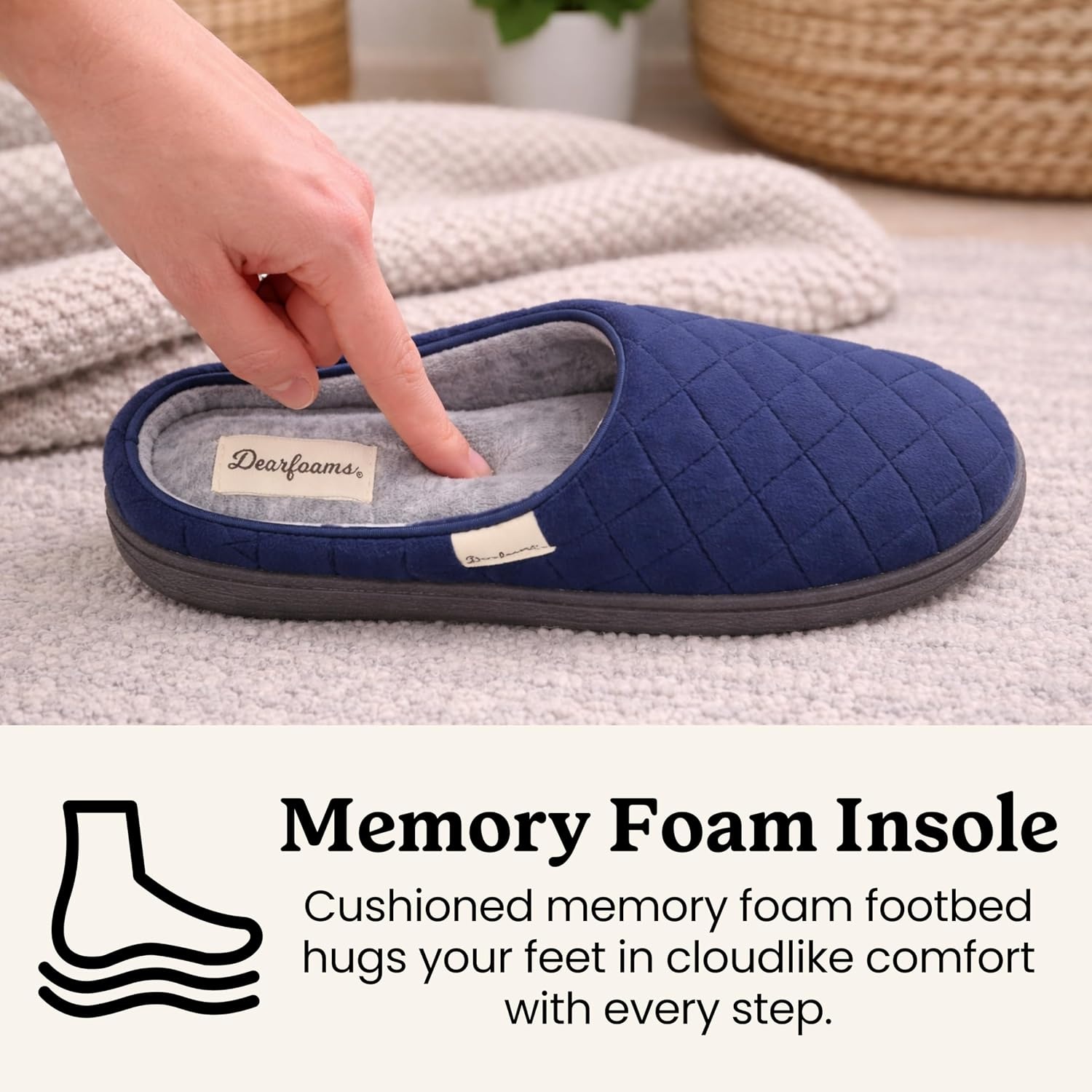 image:imageLeslie Terry Clog House Shoes with Memory Foam Indoor Slippers with Wide WidthsPeacoat Navy Velour
