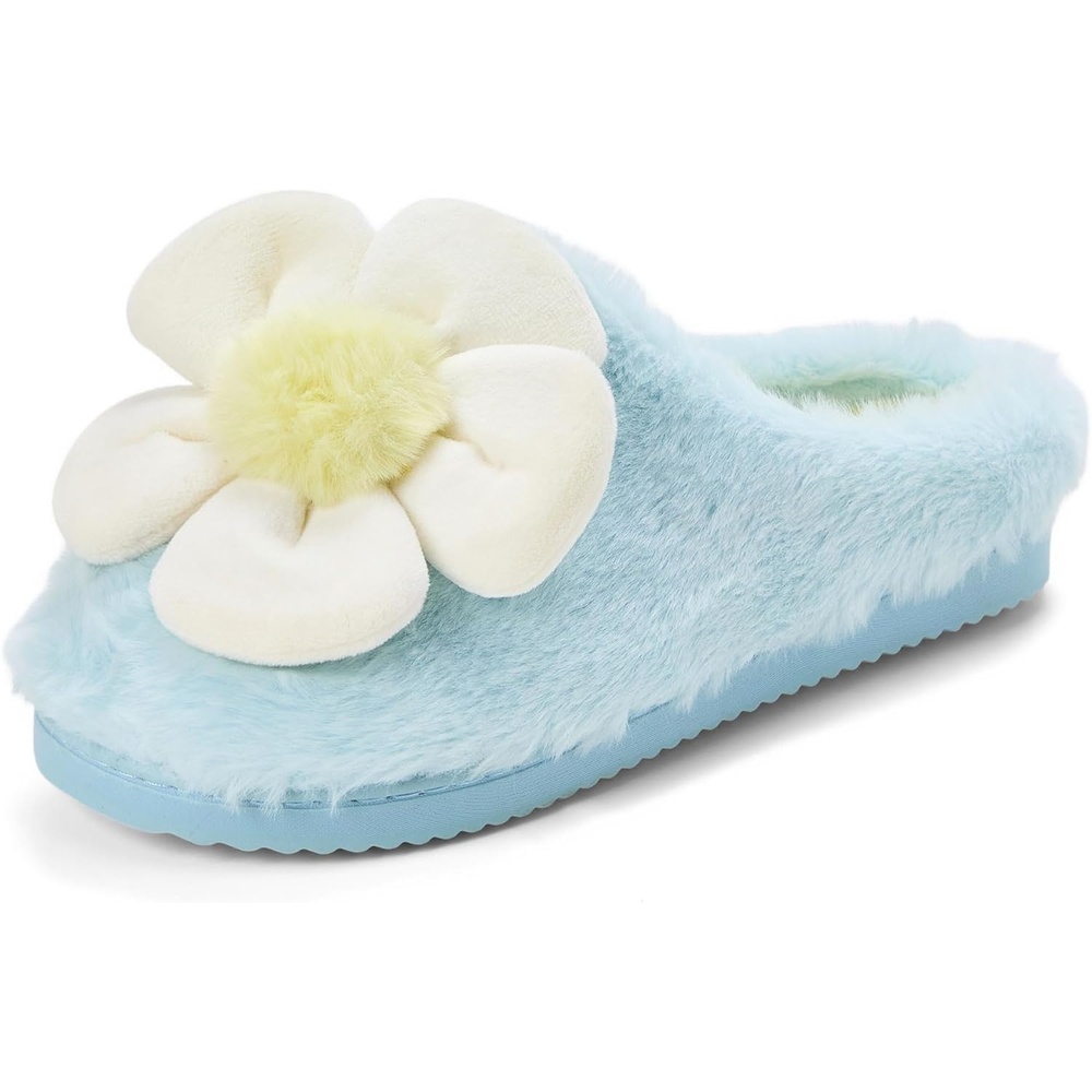 image:imageDearfoams Womens Cozy Rosie Cuties Plush Fuzzy Giftable House Shoes With Memory FoamBloomie Blue Daisy
