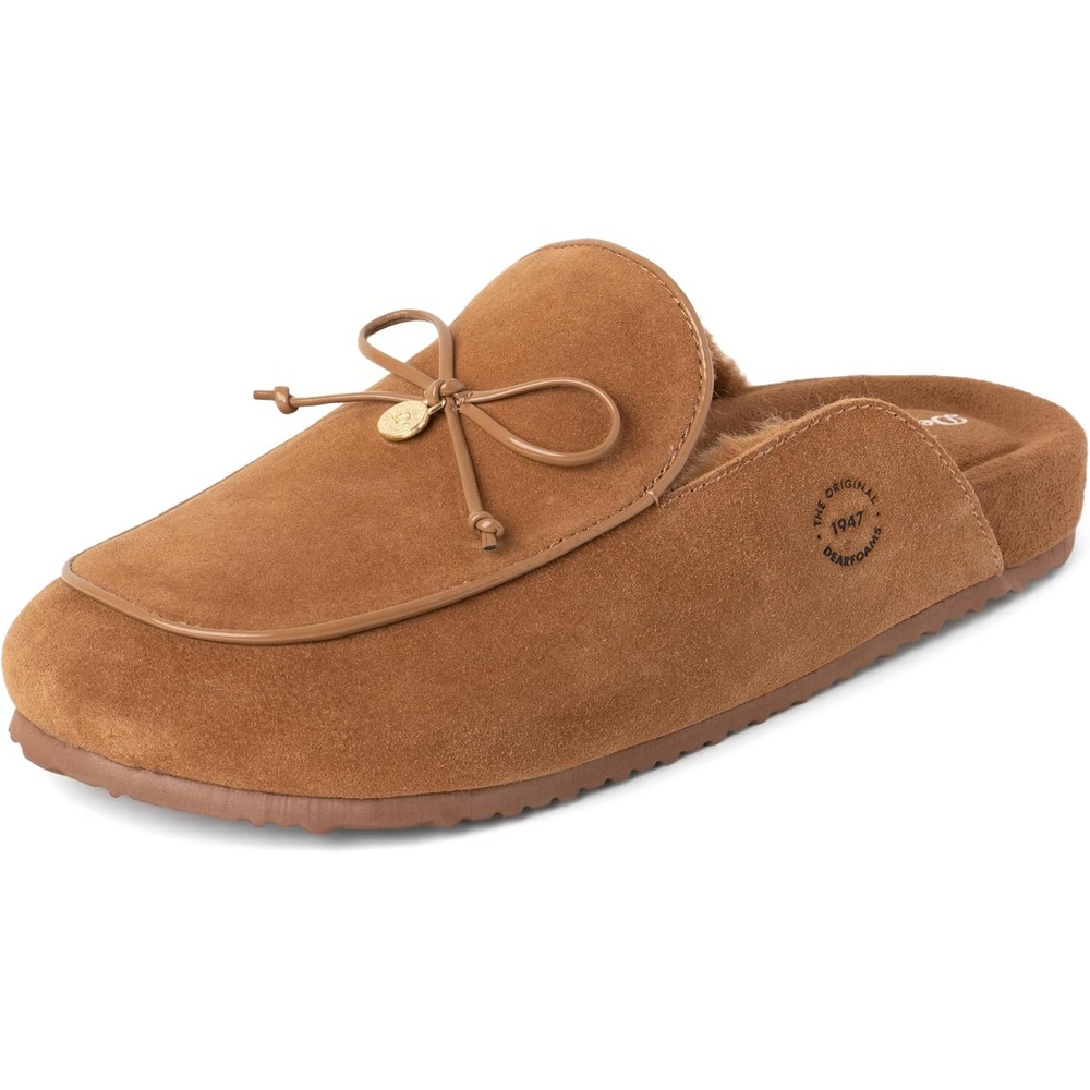 image:imageDearfoams Womens House Slipper Memory Foam Suede Scuff Falan Indoor Shoes With BowChestnut
