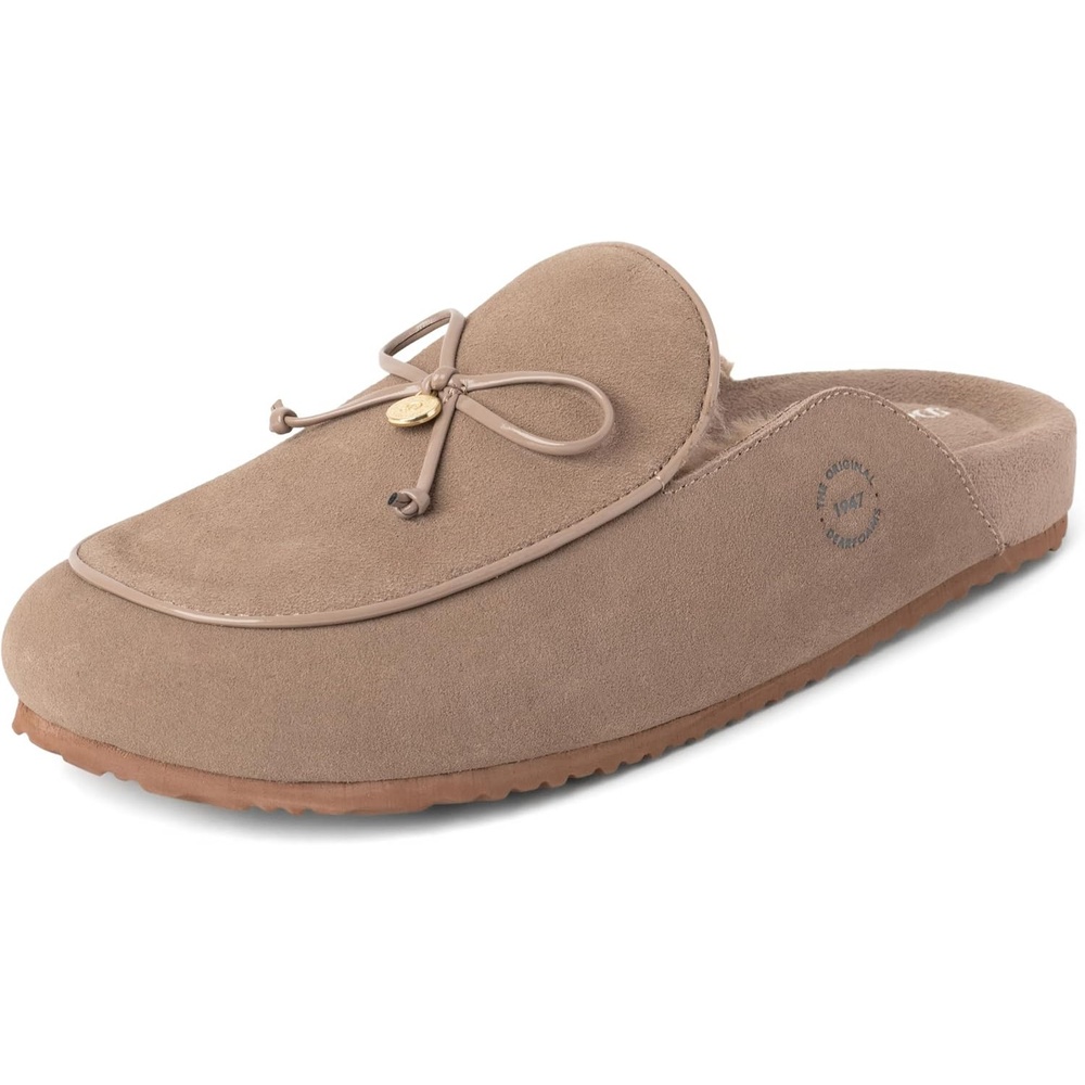image:imageDearfoams Womens House Slipper Memory Foam Suede Scuff Falan Indoor Shoes With BowFossil