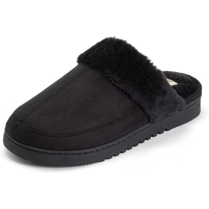 image:imageDearfoams Womens Memory Foam House Shoes Slip on Microsuede Scuff Plush Lined Indoor Outdoor SlippersBlack