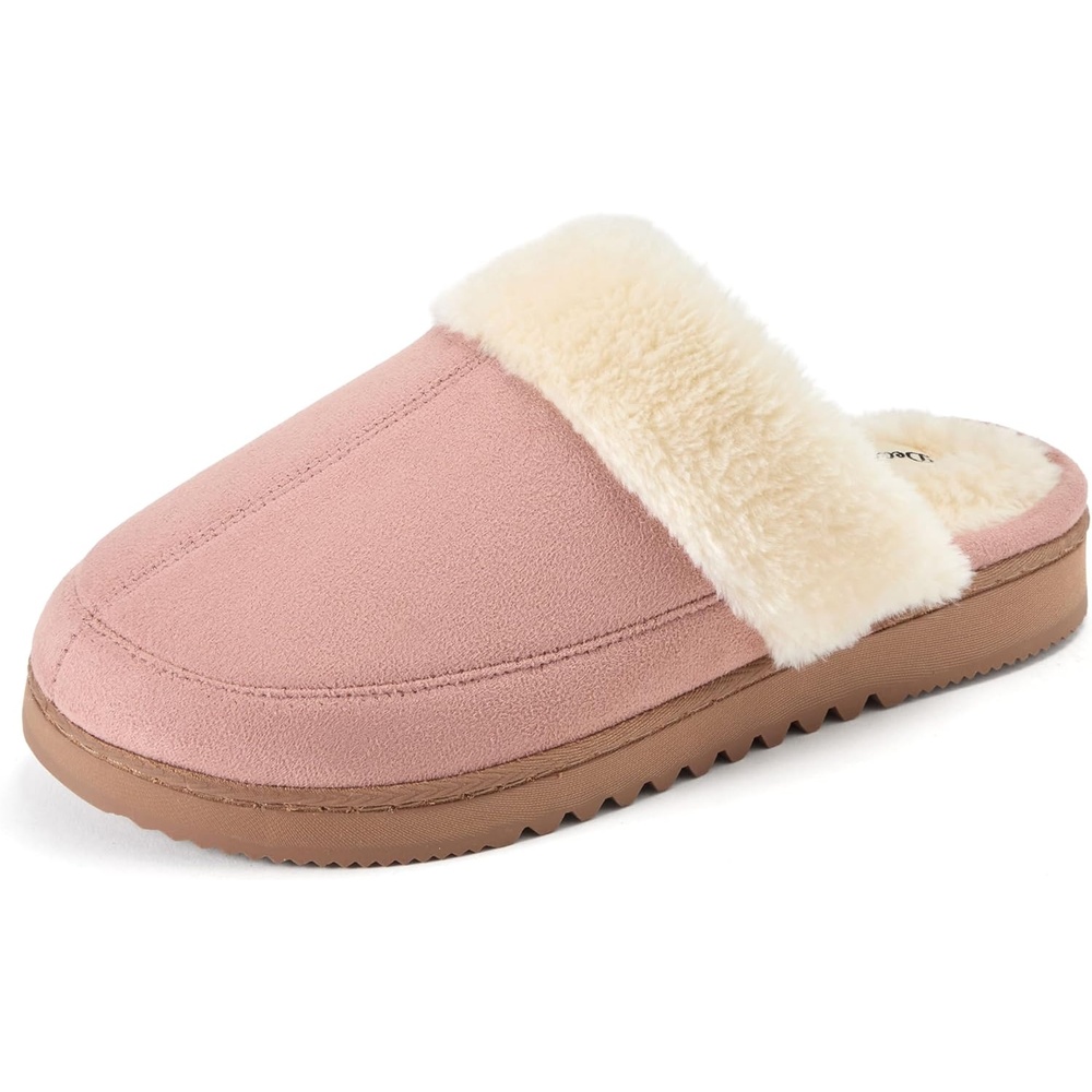 image:imageDearfoams Womens Memory Foam House Shoes Slip on Microsuede Scuff Plush Lined Indoor Outdoor SlippersDusty Pink