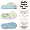 Dearfoams Women’s Cozy Rosie Cuties Plush Fuzzy Giftable House Shoes With Memory Foam(Bloomie Blue Daisy)