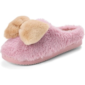 Dearfoams Women’s Cozy Rosie Cuties Plush Fuzzy Giftable House Shoes With Memory Foam(Pink Bow)