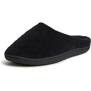 Leslie Terry Clog House Shoes with Memory Foam, Indoor Slippers with Wide Widths(Black Terry)
