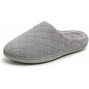 Leslie Terry Clog House Shoes with Memory Foam, Indoor Slippers with Wide Widths(Medium Grey Terry)