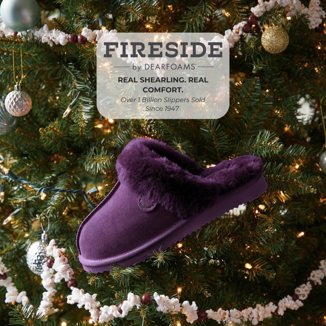 image:imageDearfoams womens Fireside Sydney Shearling IndoorOutdoor Water Resistant Scuff Slipper Wide Widths Slipper Aubergine 10 US