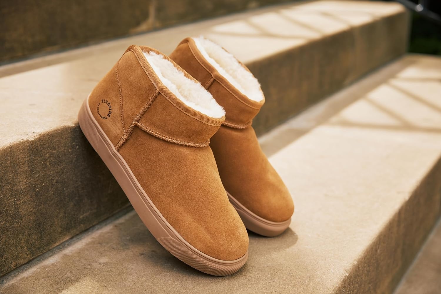 image:imageDearfoams Womens Fireside Bathurst Genuine Shearling Water Resistant Durable Memory Foam SlipperChestnut