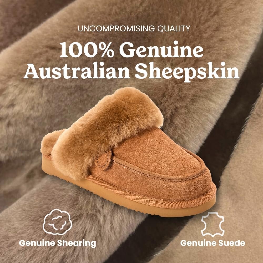 image:imageDearfoams Womens Melville Genuine Shearling ScuffChestnut
