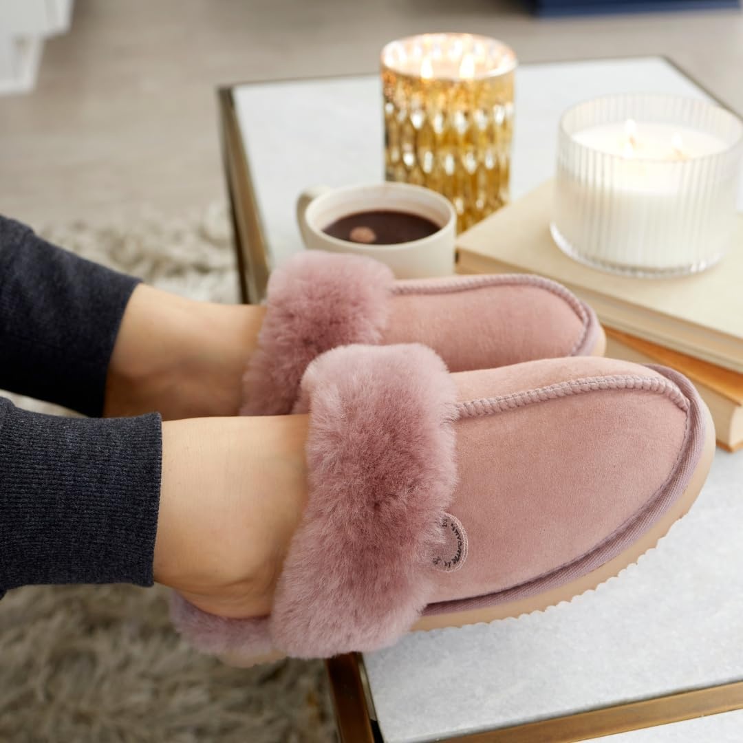 image:imageDearfoams Womens Sydney Shearling IndoorOutdoor Water Resistant Scuff SlipperDusty Pink