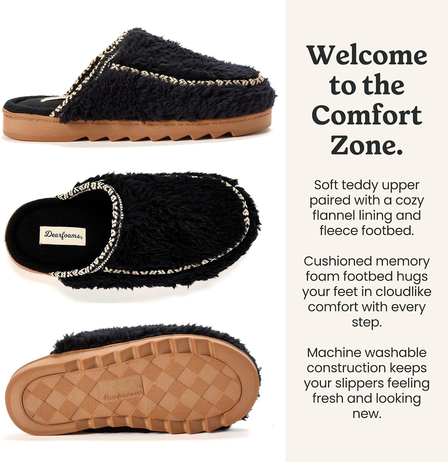 image:imageDearfoams Womens Teddy Furry Raven Scuff House SlippersBlack