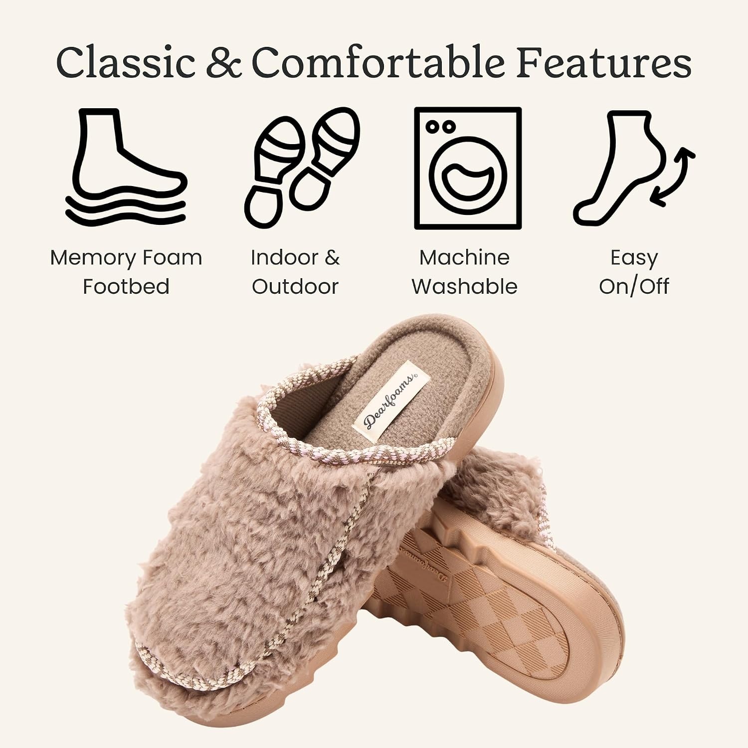 image:imageDearfoams Womens Teddy Furry Raven Scuff House SlippersFossil