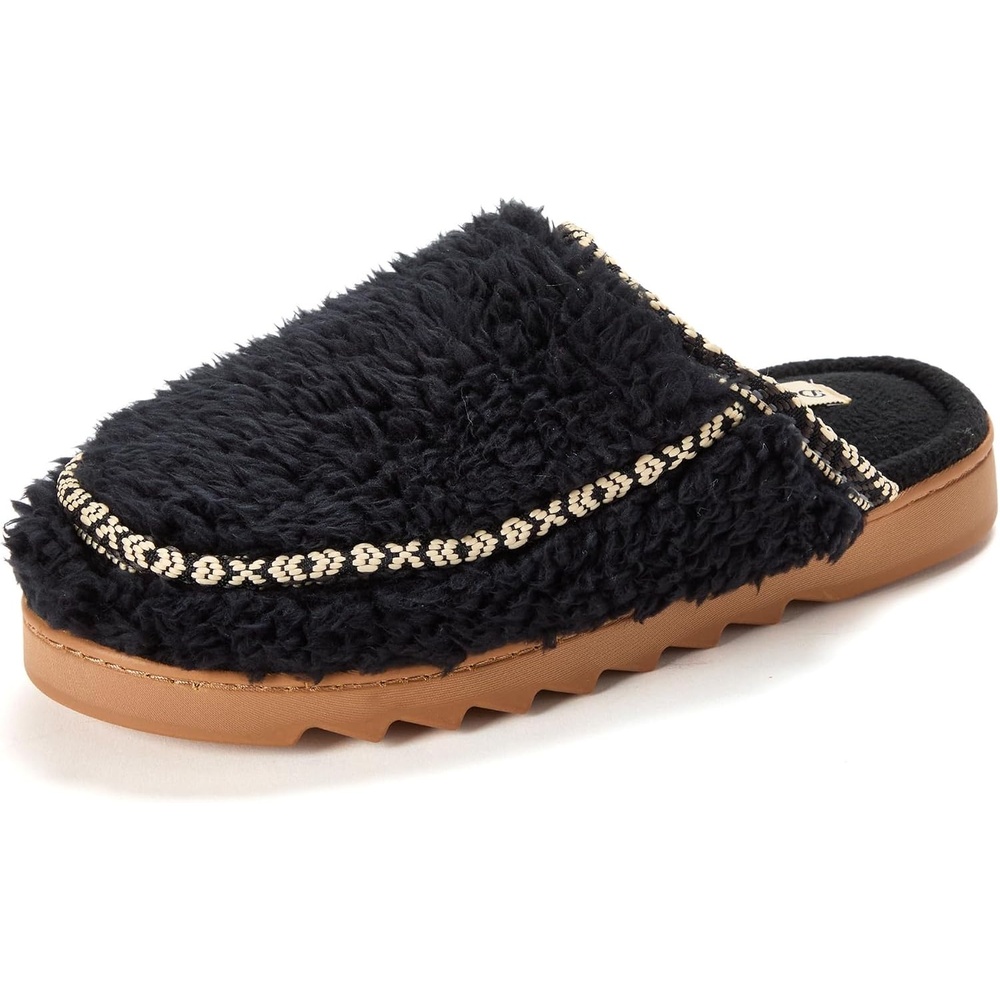 image:imageDearfoams Womens Teddy Furry Raven Scuff House SlippersBlack