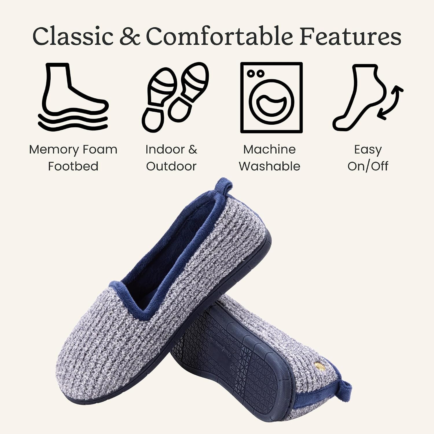 image:imageDearfoams Womens Rachel Velour Closed BackNavy Chenille
