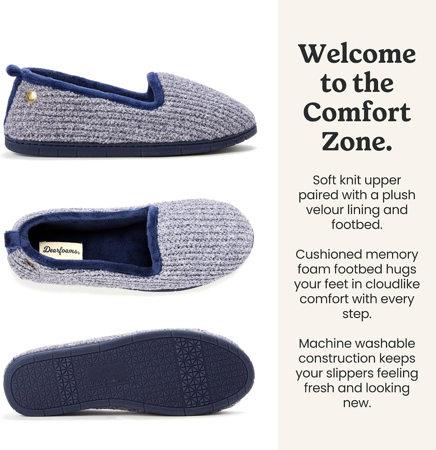 image:imageDearfoams Womens Rachel Velour Closed BackNavy Chenille