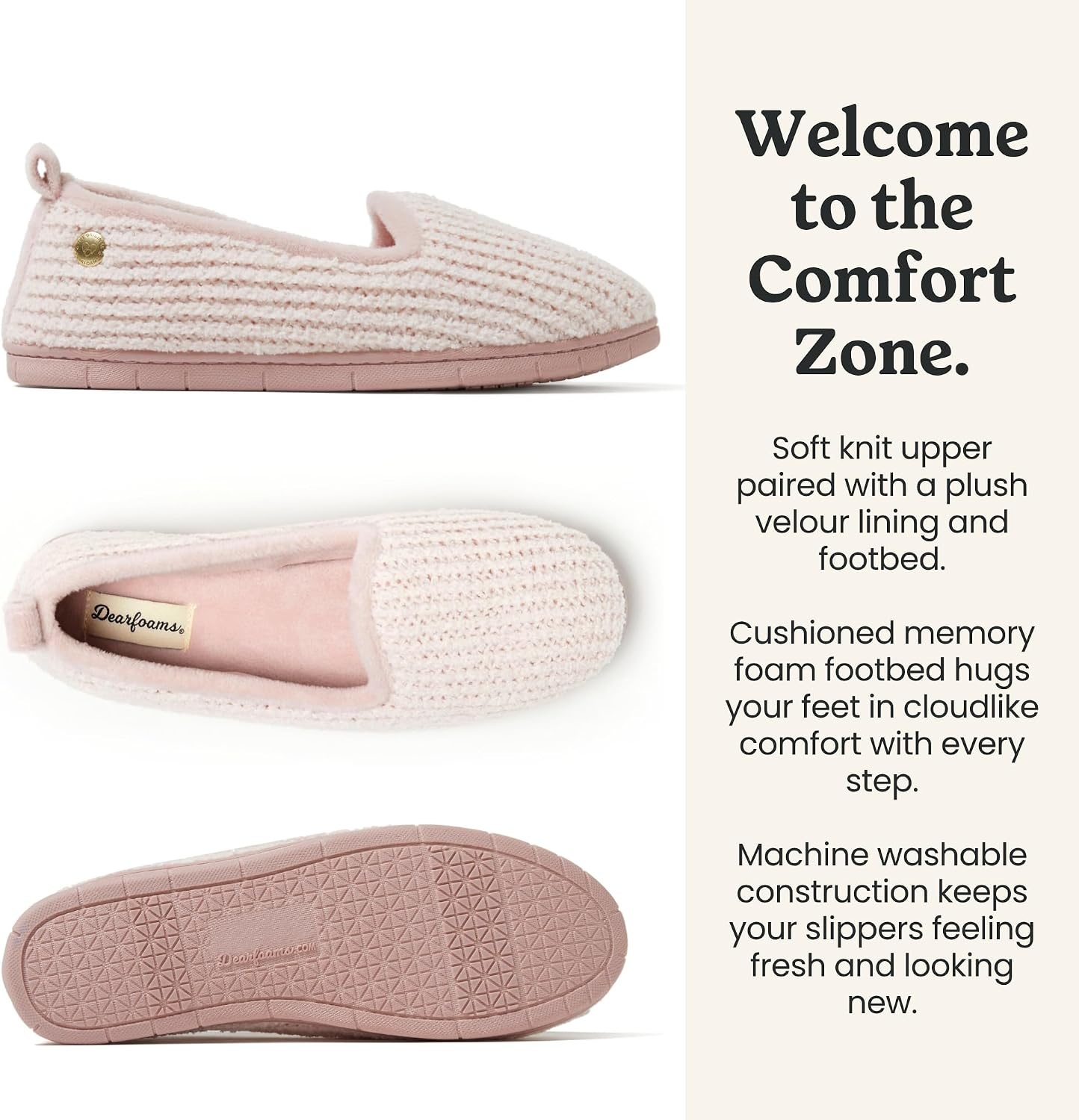 image:imageDearfoams Womens Rachel Velour Closed BackPink Chenille