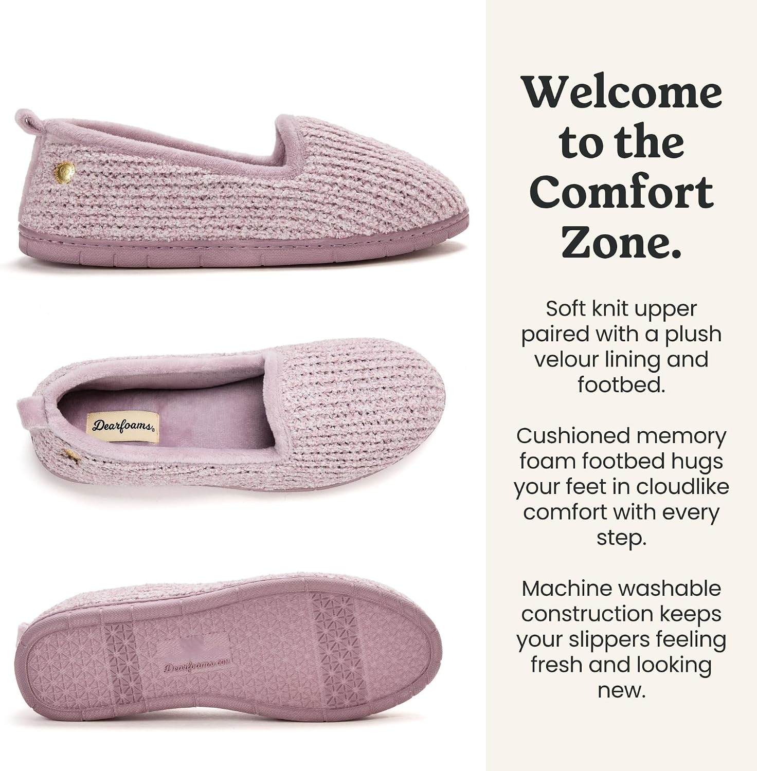 image:imageDearfoams Womens Rachel Velour Closed BackPurple Chenille