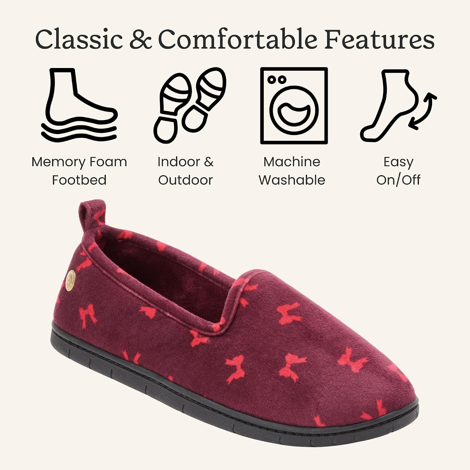image:imageDearfoams Womens Rachel Velour Closed BackRed Bow