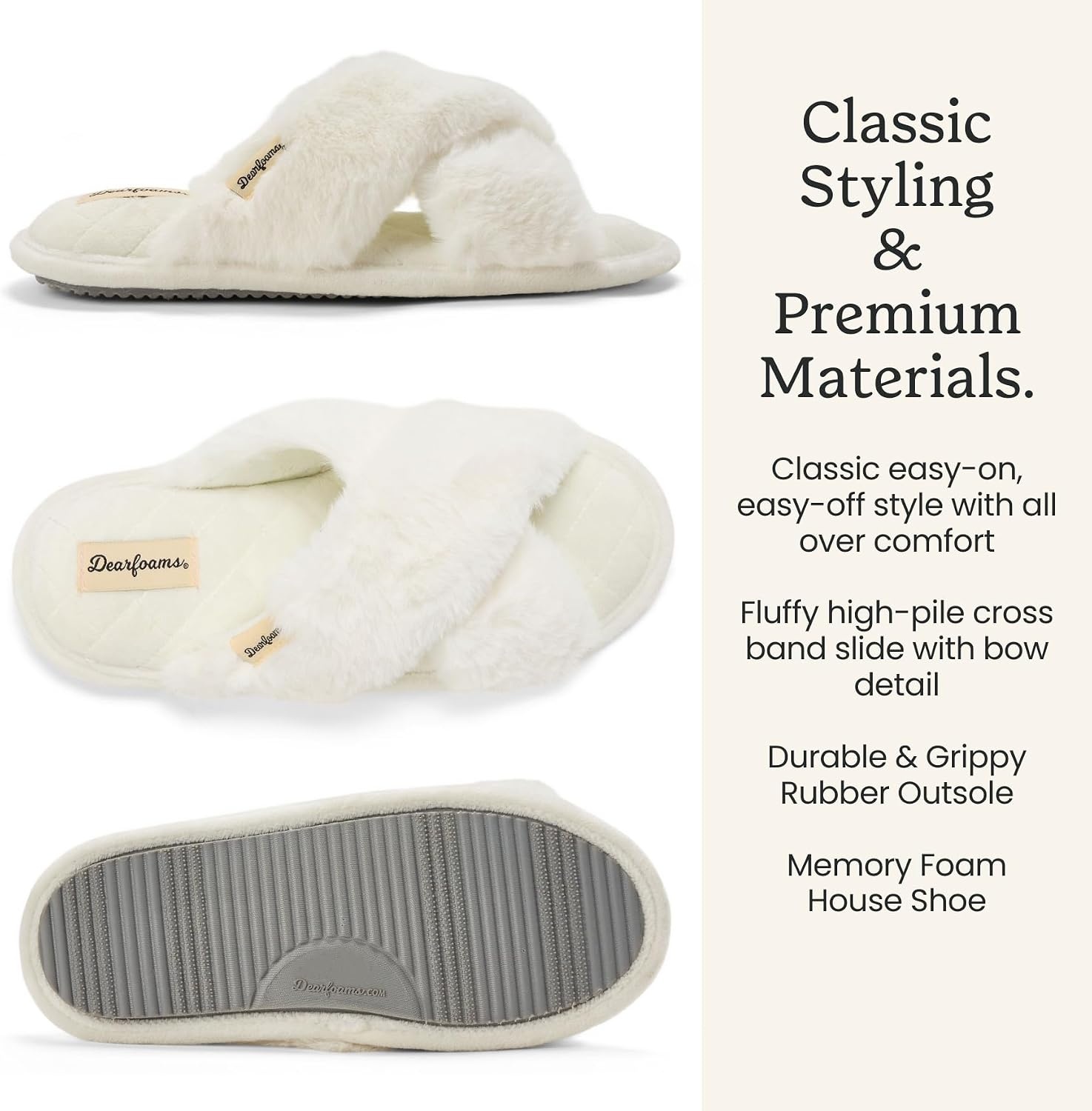 image:imageJessica Cross Band Slide Memory Foam Open Toe Fuzzy Indoor Summer House SlippersAlabaster