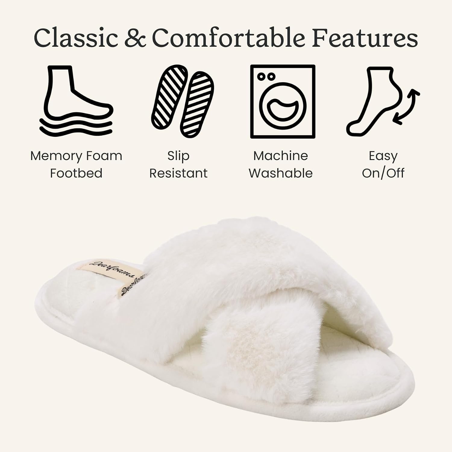image:imageJessica Cross Band Slide Memory Foam Open Toe Fuzzy Indoor Summer House SlippersAlabaster