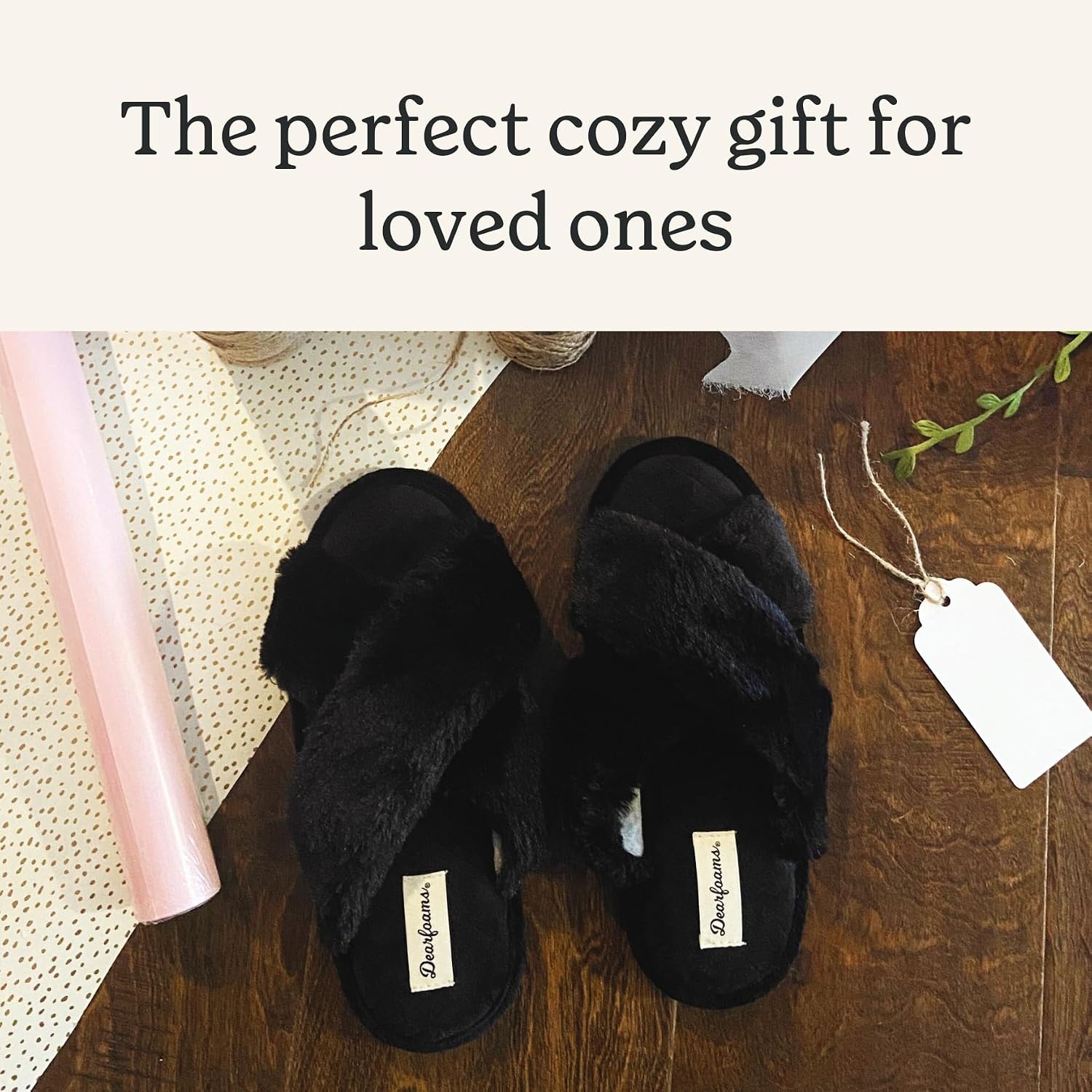 image:imageJessica Cross Band Slide Memory Foam Open Toe Fuzzy Indoor Summer House SlippersBlack