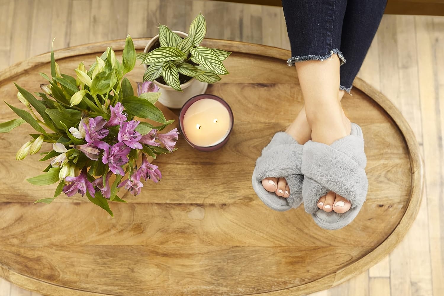 image:imageJessica Cross Band Slide Memory Foam Open Toe Fuzzy Indoor Summer House SlippersSleet
