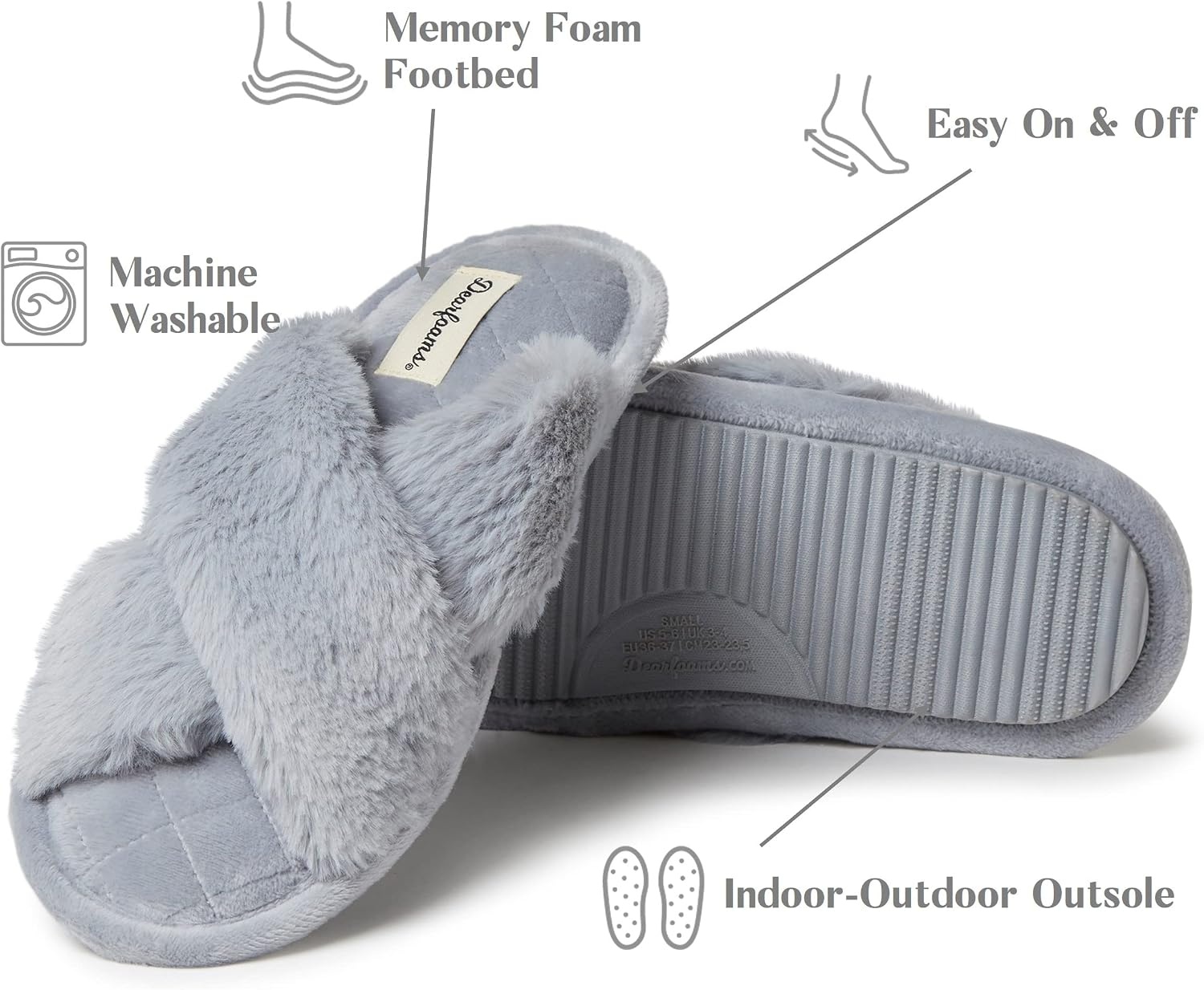image:imageJessica Cross Band Slide Memory Foam Open Toe Fuzzy Indoor Summer House SlippersSleet
