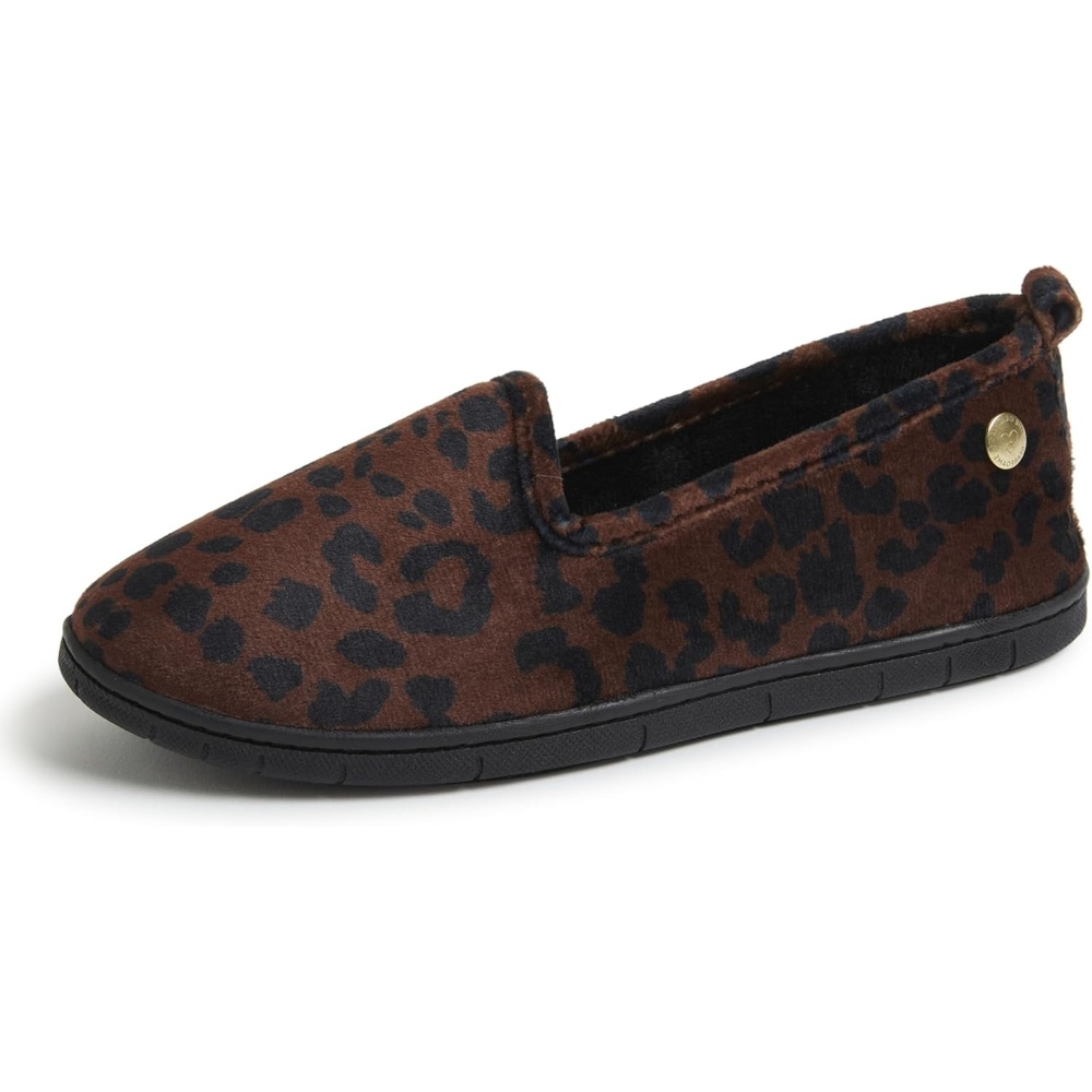 image:imageDearfoams Womens Rachel Velour Closed BackLeopard