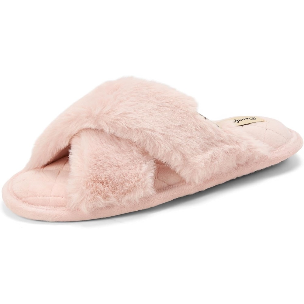 image:imageJessica Cross Band Slide Memory Foam Open Toe Fuzzy Indoor Summer House SlippersDusty Pink Bundle