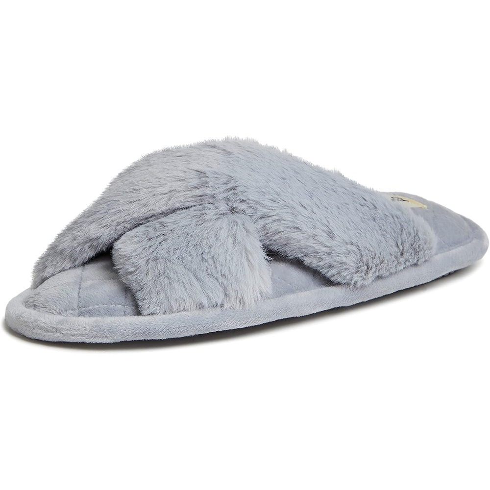 image:imageJessica Cross Band Slide Memory Foam Open Toe Fuzzy Indoor Summer House SlippersSleet