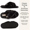 Jessica Cross Band Slide Memory Foam Open Toe Fuzzy Indoor Summer House Slippers(Black)