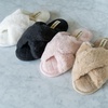 Jessica Cross Band Slide Memory Foam Open Toe Fuzzy Indoor Summer House Slippers(Black)