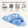 Jessica Cross Band Slide Memory Foam Open Toe Fuzzy Indoor Summer House Slippers(Blue Bows)