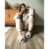 Jessica Cross Band Slide Memory Foam Open Toe Fuzzy Indoor Summer House Slippers(Sleet)