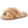 Jessica Cross Band Slide Memory Foam Open Toe Fuzzy Indoor Summer House Slippers(Latte)
