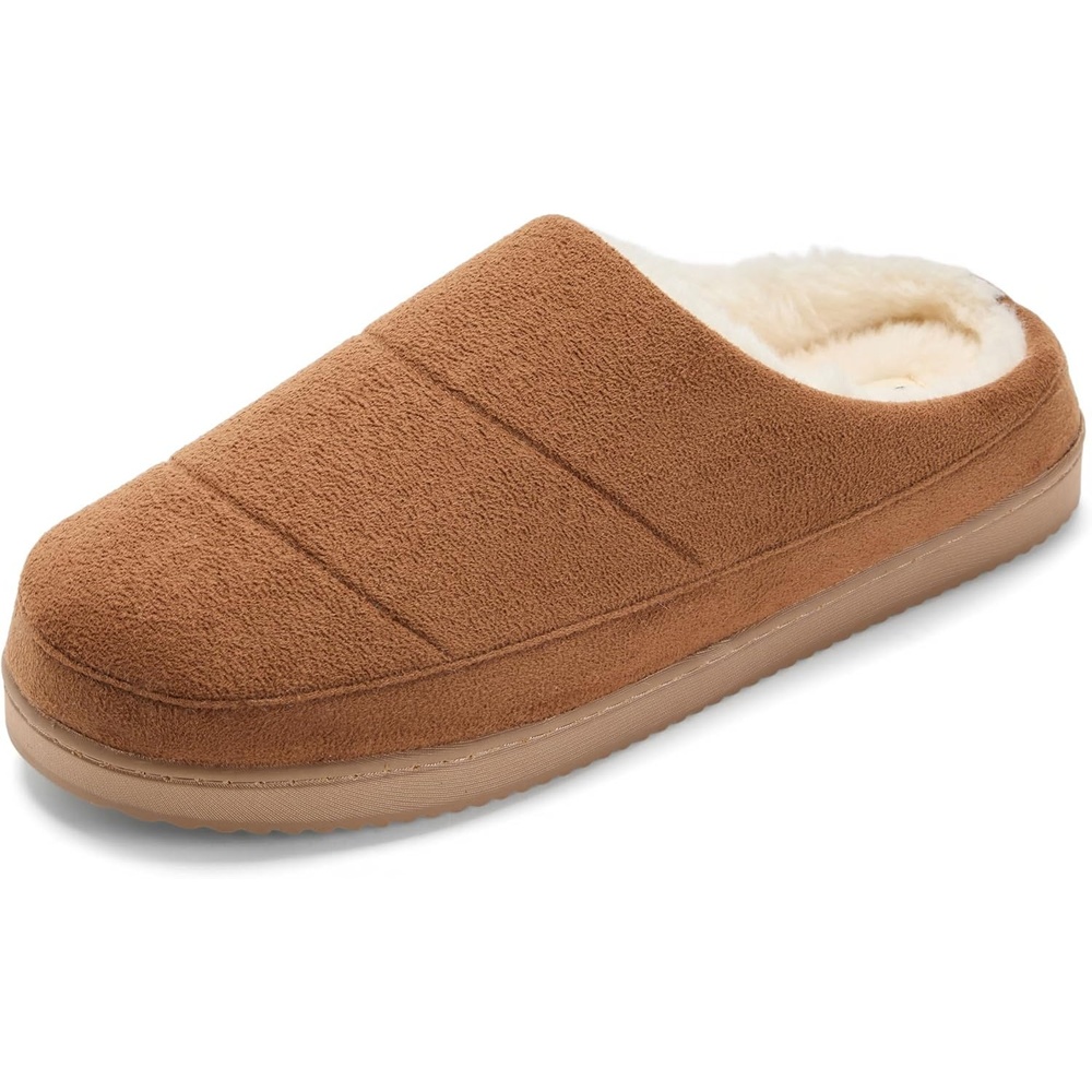 image:imageDearfoams Mens Memory Foam House Shoes Microsuede Clog Indoor Outdoor SlippersChestnut Tan