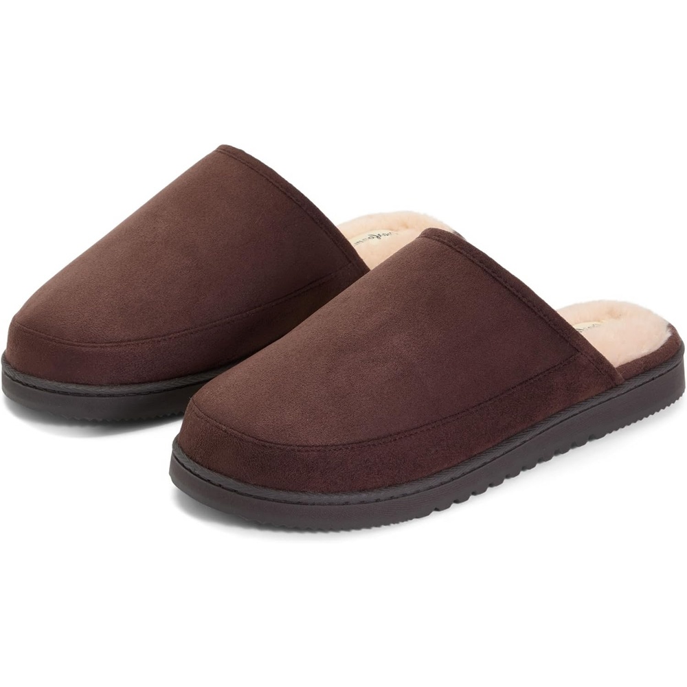 image:imageDearfoams Mens Memory Foam House Shoes Slip on Microsuede Clog Furry Lined SlippersCoffee Brown