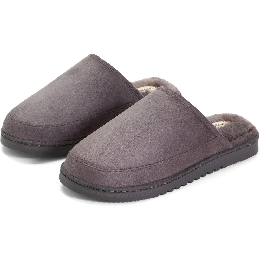 image:imageDearfoams Mens Memory Foam House Shoes Slip on Microsuede Clog Furry Lined SlippersGrey