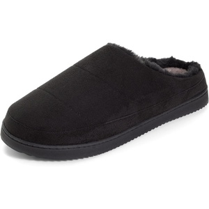 Dearfoams Men’s Memory Foam House Shoes, Microsuede Clog, Indoor Outdoor Slippers(Black)