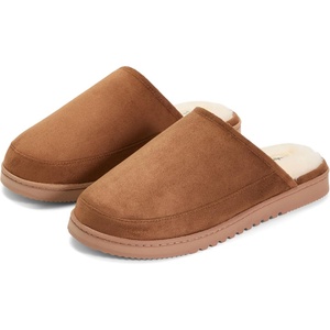 Dearfoams Men’s Memory Foam House Shoes, Slip on Microsuede Clog, Furry Lined Slippers(Chestnut Tan)
