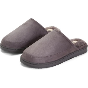 Dearfoams Men’s Memory Foam House Shoes, Slip on Microsuede Clog, Furry Lined Slippers(Grey)