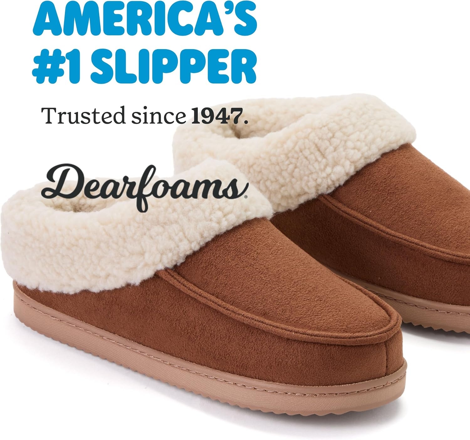 image:imageDearfoams Womens Memory Foam House Shoes Slip on Microsuede Clog Plush Lined Indoor Outdoor SlippersChestnut