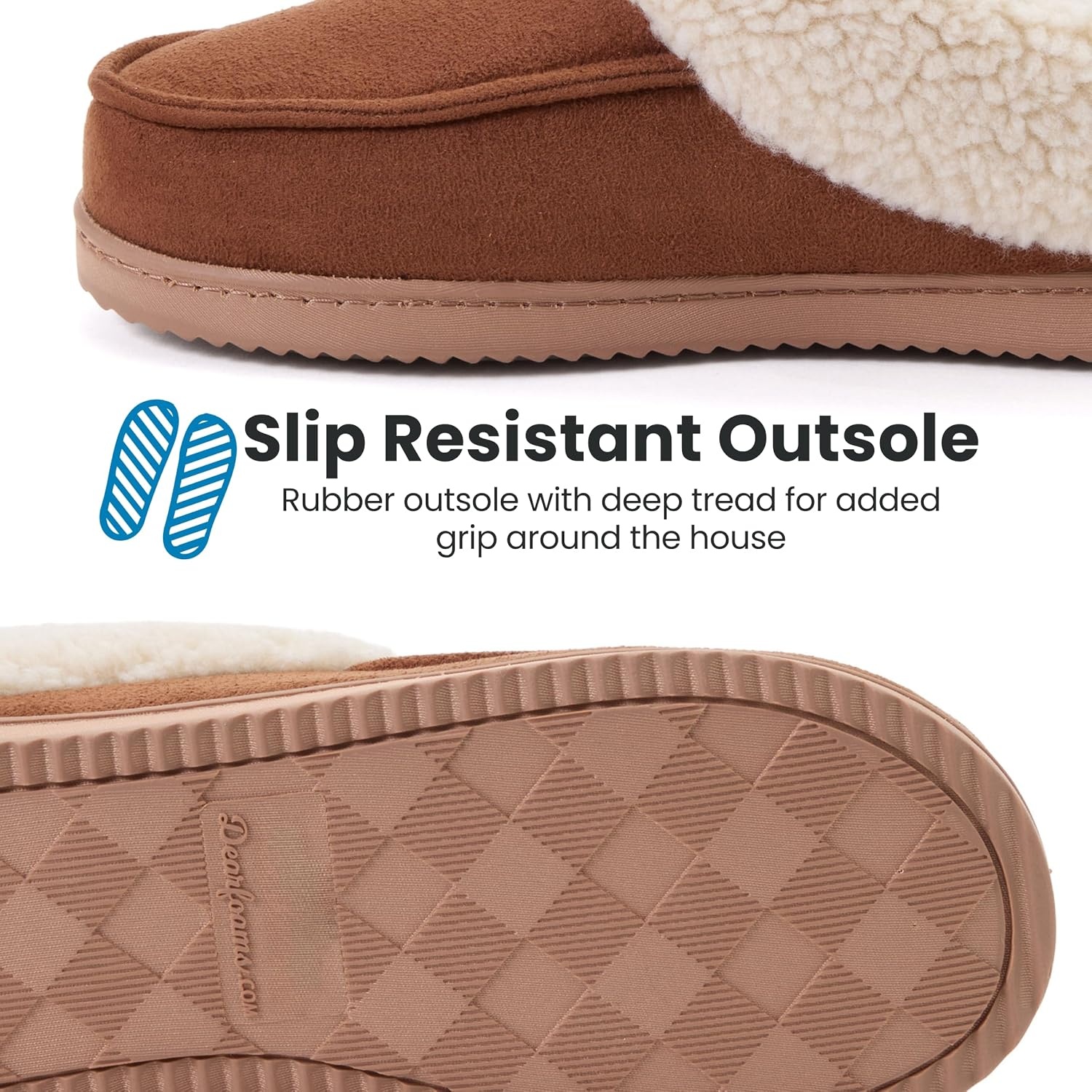 image:imageDearfoams Womens Memory Foam House Shoes Slip on Microsuede Clog Plush Lined Indoor Outdoor SlippersChestnut