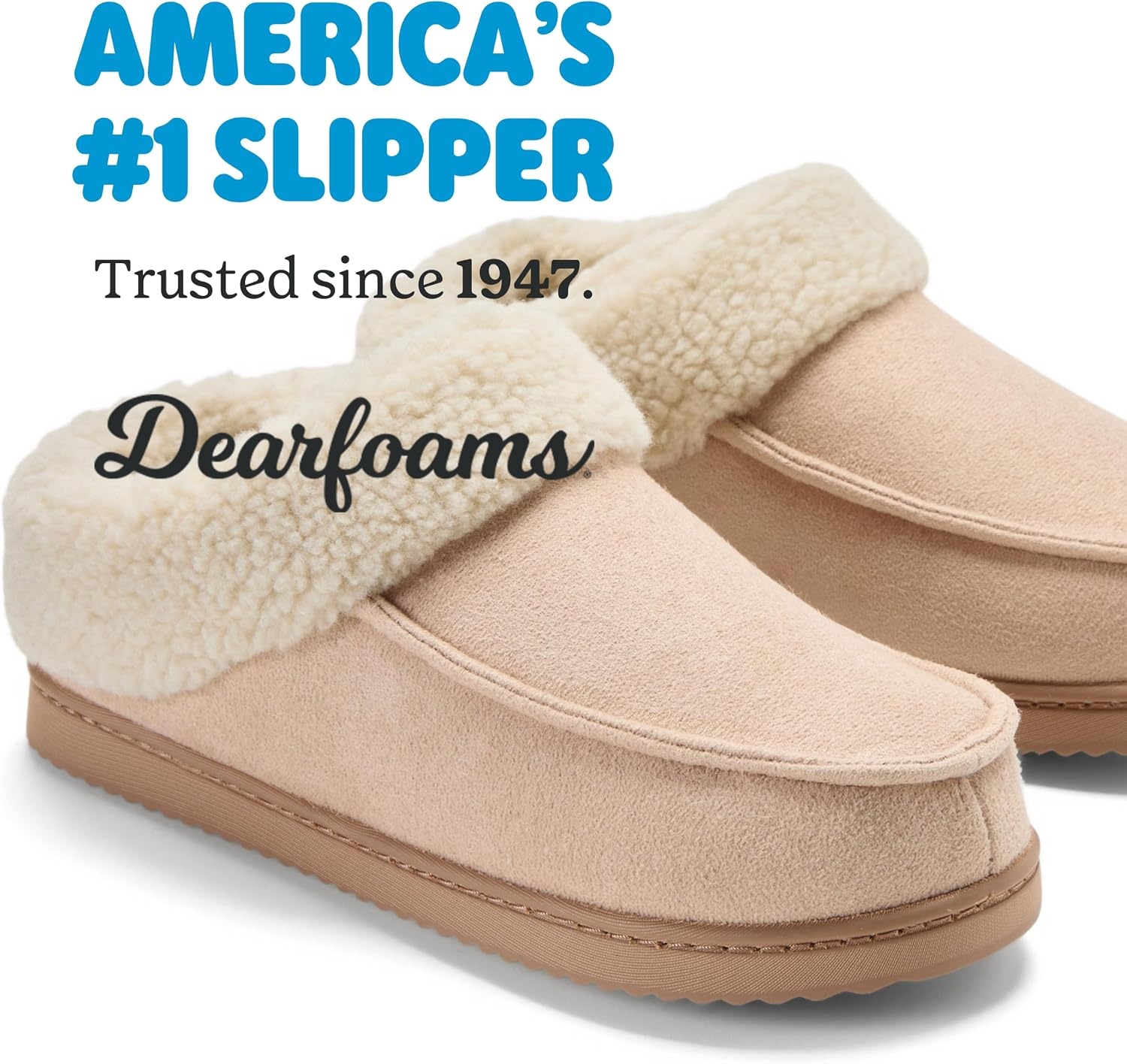 image:imageDearfoams Womens Memory Foam House Shoes Slip on Microsuede Clog Plush Lined Indoor Outdoor SlippersSand