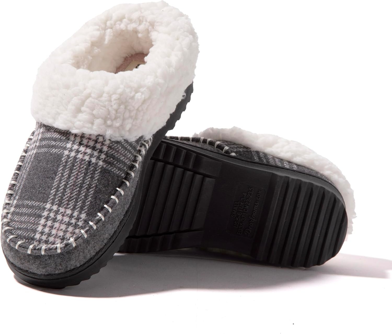 image:imageDearfoams Womens Nyla Felted and Plaid Moc Toe ClogDark Heather Grey