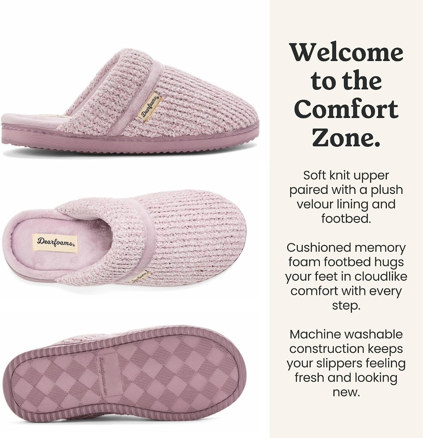 image:imageDearfoams Womens Serena Memory Foam Chenille Scuff House Shoe SlipperFrosted Plum