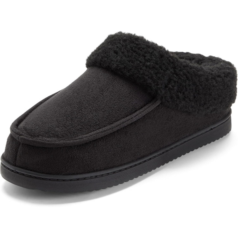 image:imageDearfoams Womens Memory Foam House Shoes Slip on Microsuede Clog Plush Lined Indoor Outdoor SlippersBlack