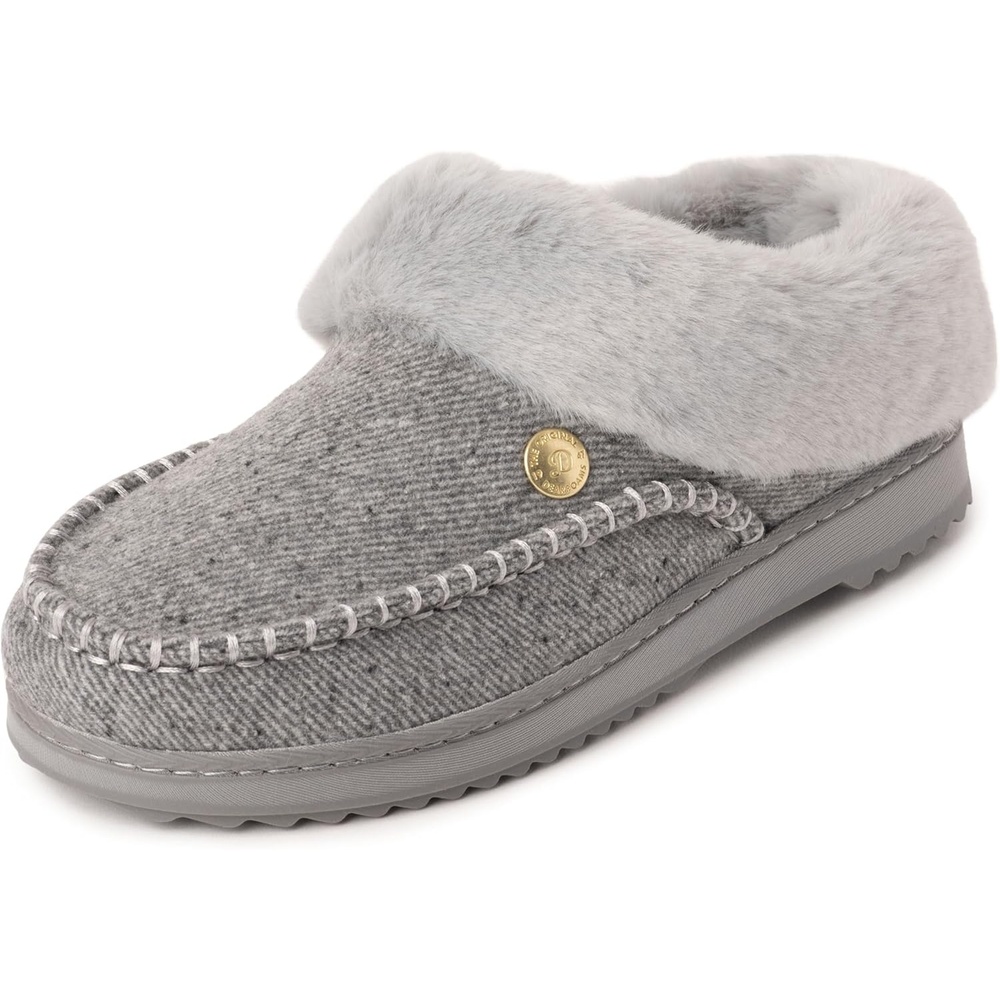 image:imageDearfoams Womens Nyla Felted and Plaid Moc Toe ClogHeather Grey